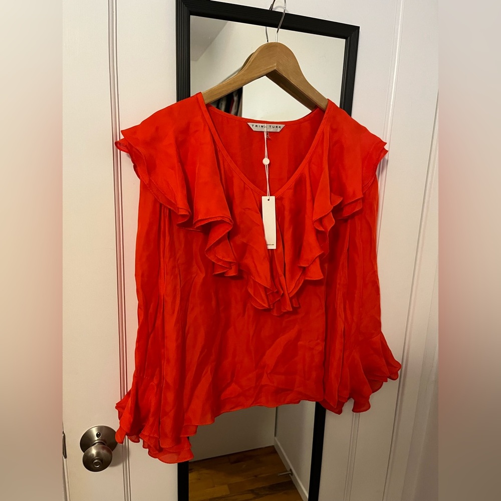 Trina Turk Orange Ruffle Blouse M